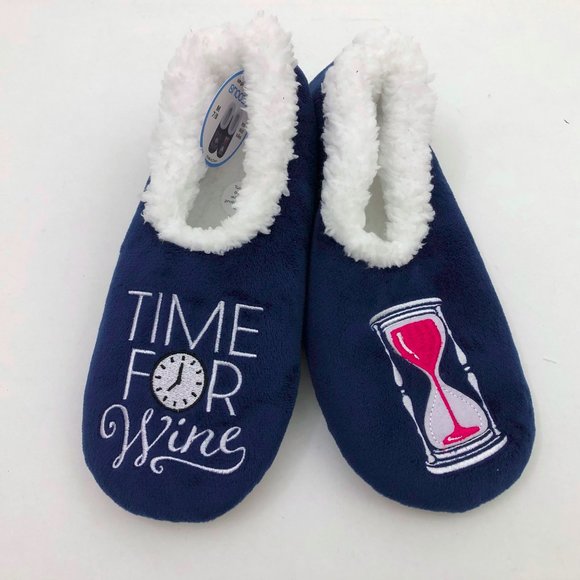 Snoozies Women's Time for Wine Non Skid Soles Dark Blue Medium 7/8 - Picture 1 of 6
